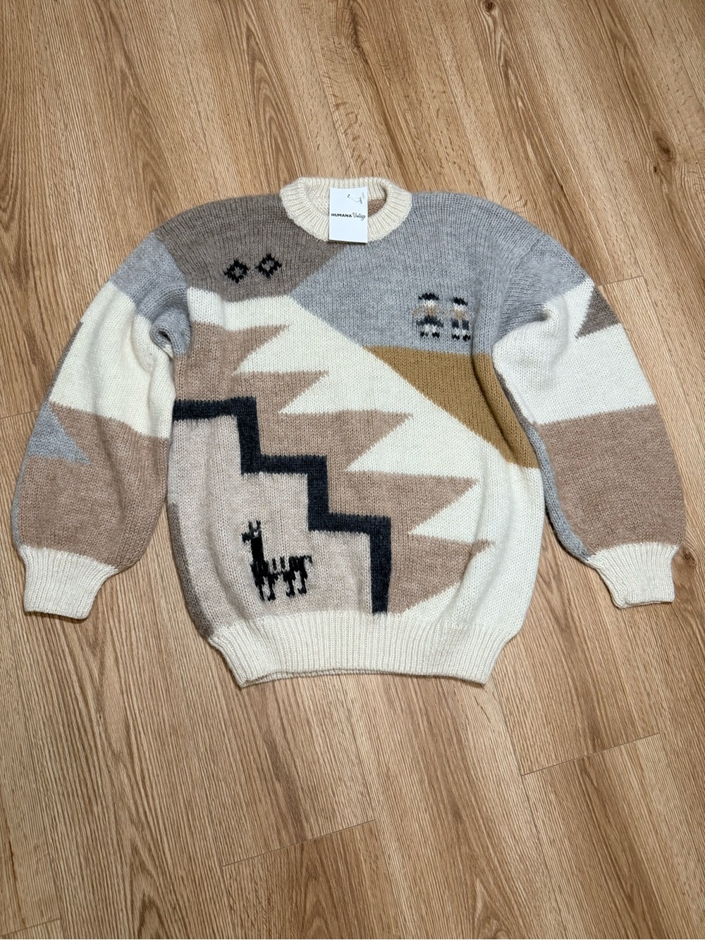 Vintage Llama Sweater Aztec Southwestern Knit Pullover Unisex Oversized L